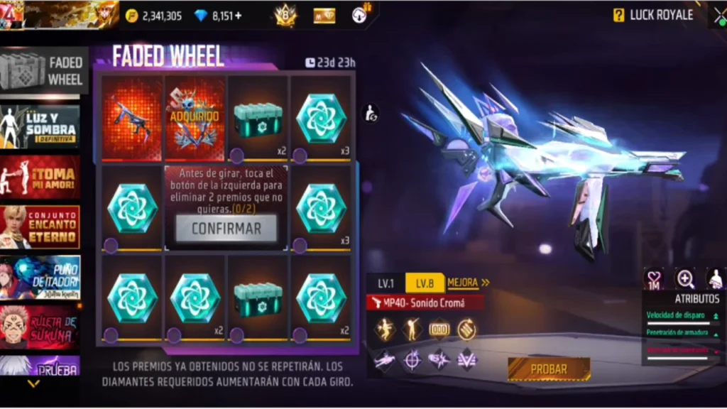 Ruleta magina Mp40 Sonido Cromático free fire, mp40 evolutiva