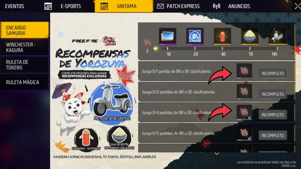 free fire colaboracion, free fire max, gintama free fire, game
